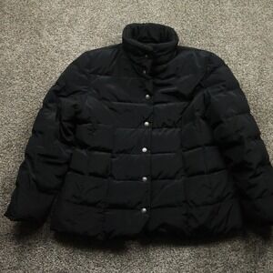 Talbots Coat Women's XL Black Down Puffer Quilted Button Front Winter Jacket